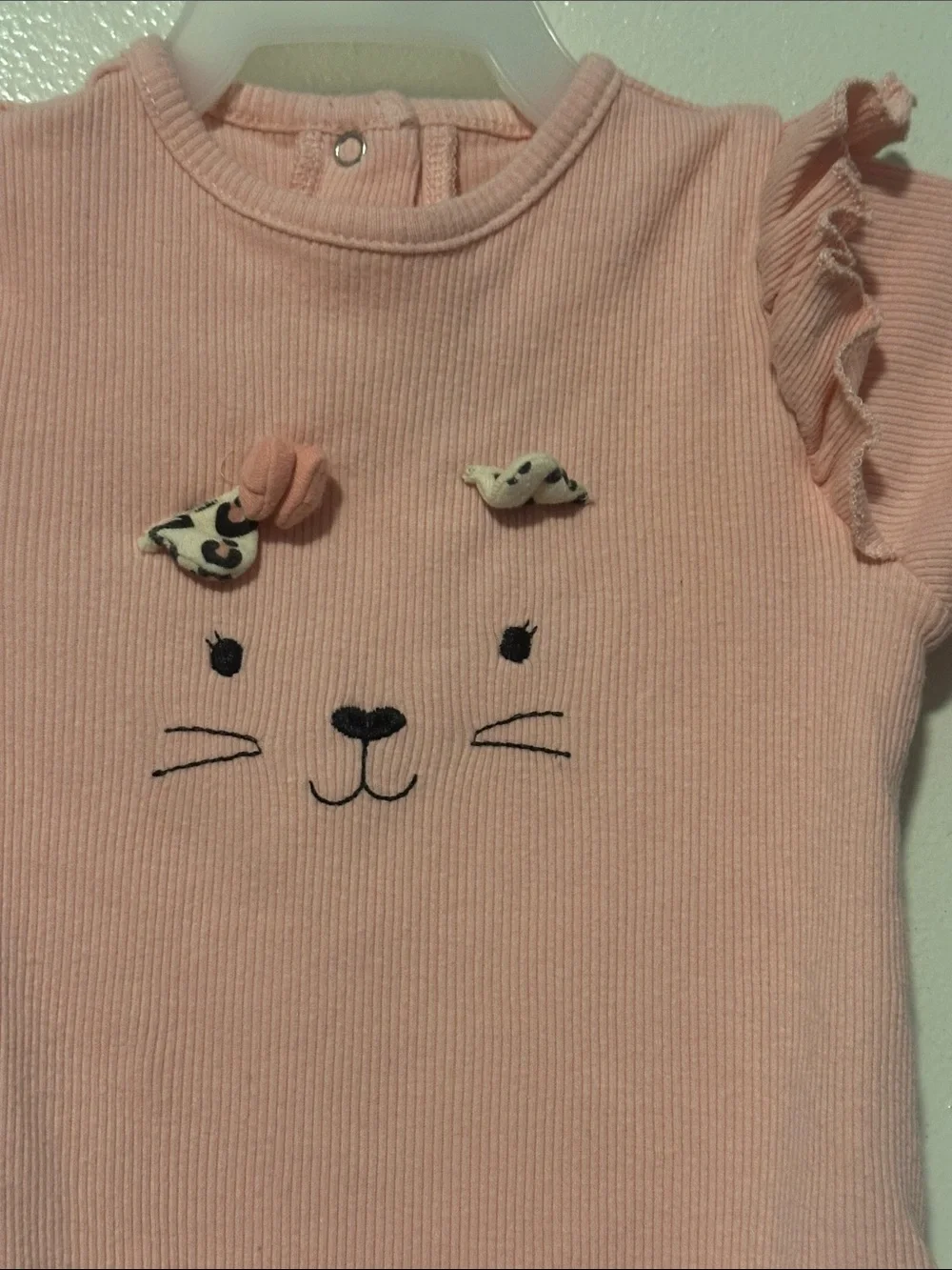 Little Me Pink Ruffle-Shoulder Kitty Bodysuit
